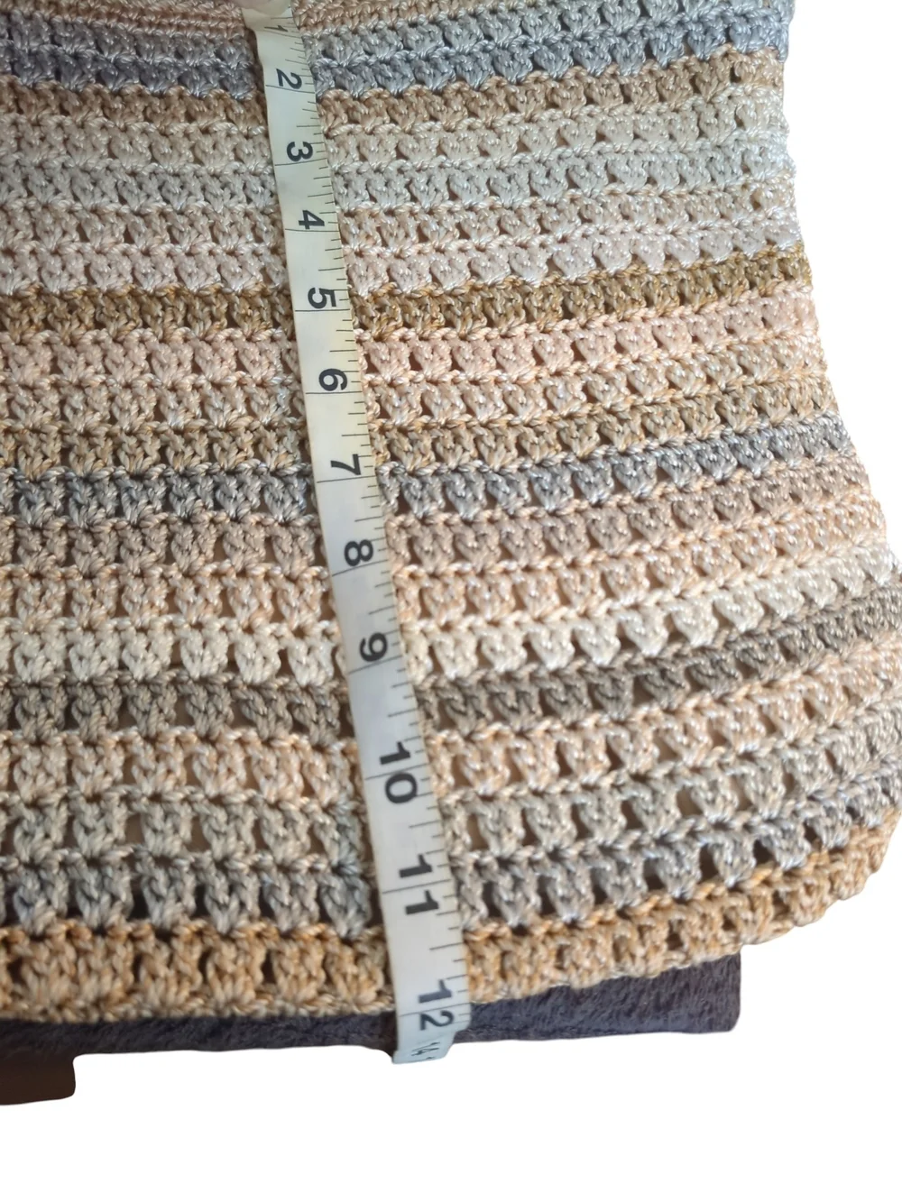 The Sak Crochet Hobo Shoulder Bag Neutral Stripe Boho Slouch Large Zip Neutral